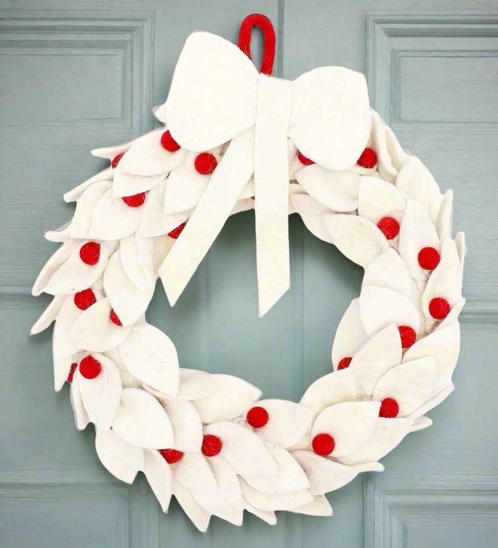 White Leaf Berry Wreath